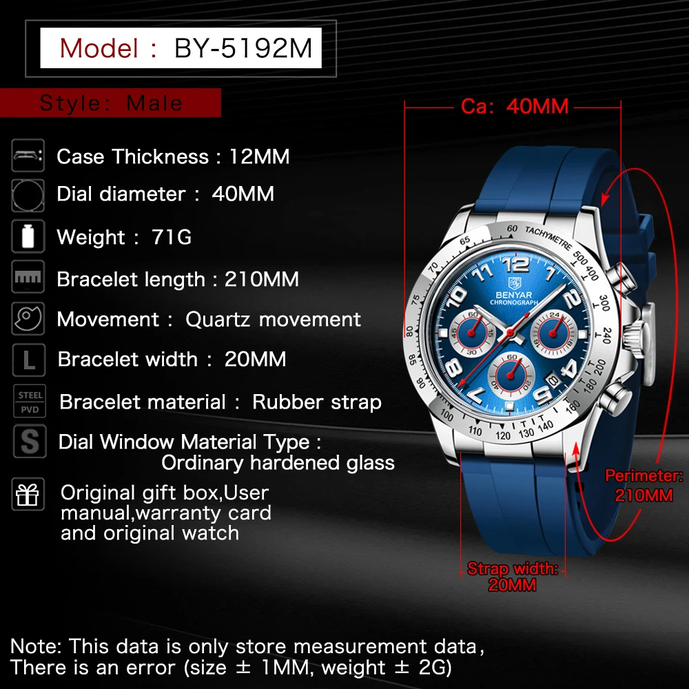 Мужские кварцевые наручные часы с хронографом водонепроницаемые до 30 м |