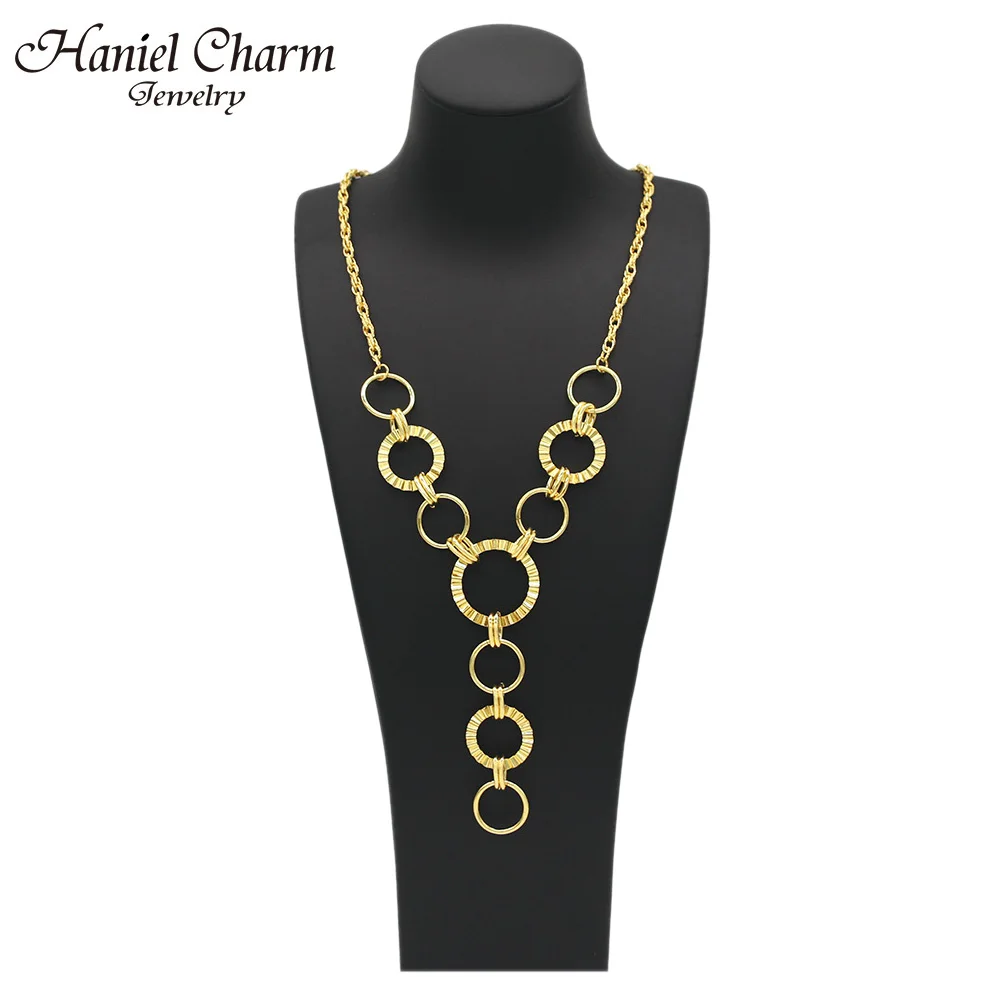 Новинка от Haniel модное позолоченное круглое ожерелье с кулоном для женщин длинная