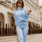 Женский трикотажный спортивный костюм, повседневный комплект из двух предметов: пуловер с высоким воротником и брюки с высокой талией, Осень-зима 2020