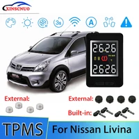 smart car tpms tire pressure monitor system for nissan livina with 4 sensors wireless alarm systems lcd display tpms monitor