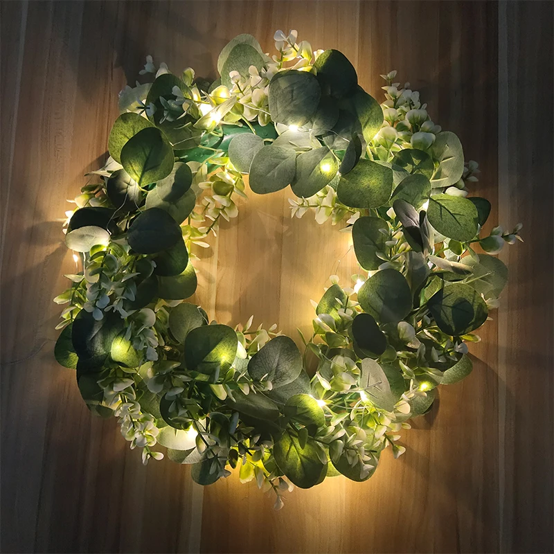 

Artificial Green Leaf Eucalyptus Garland Lysimachia Christinae Hance Glowing Wreath For Home Party Decoration