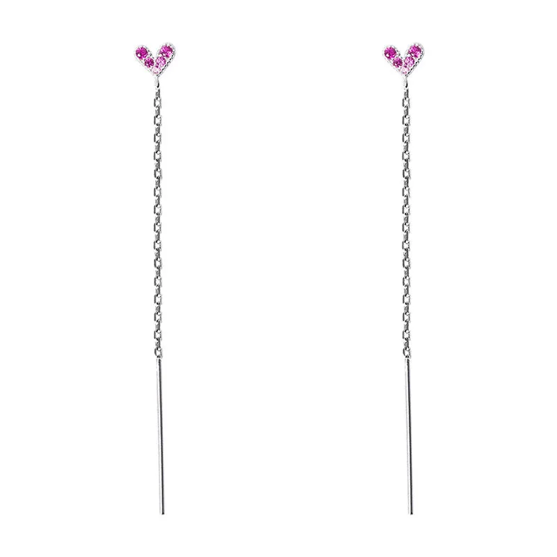 

Sweet Jewelry Simple Love Earrings Tassel Long Fashion Zircon Pink Heart Stud Earrings For Woman Celebration Gifts