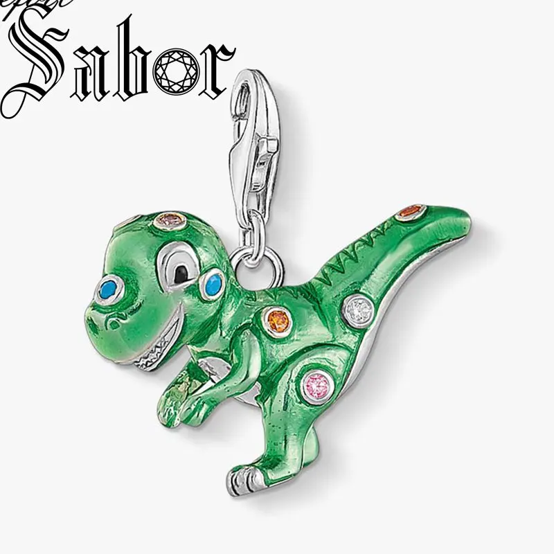 Подвеска в виде зеленого динозавра летнее ювелирное изделие посеребренный милый