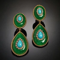 personalized fashion drop shaped amethyst womens earrings 18k gold plated diamonds temperament bridal blue emerald earrings