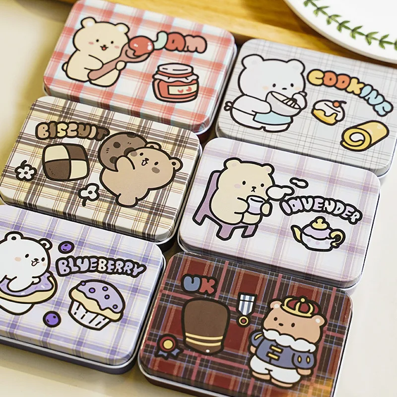 

Mini Tin Metal Box Korean Bear Sealed Jar Packing Case Jewelry Candy Box Small Storage Cans Coin Earrings Headphones Gift Box