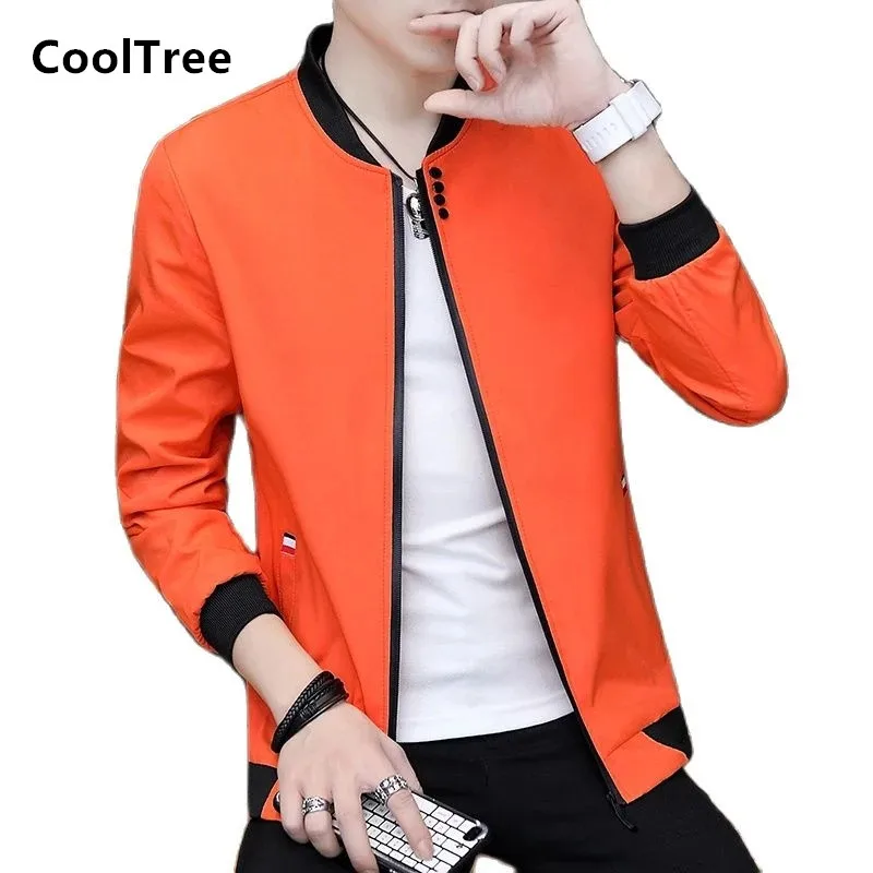 

CoolTree Men Casual Jacket Spring Autumn Solid color Stand collar Baseball Coats Male Slim Fit Zipper Outerwear Brand Clothing