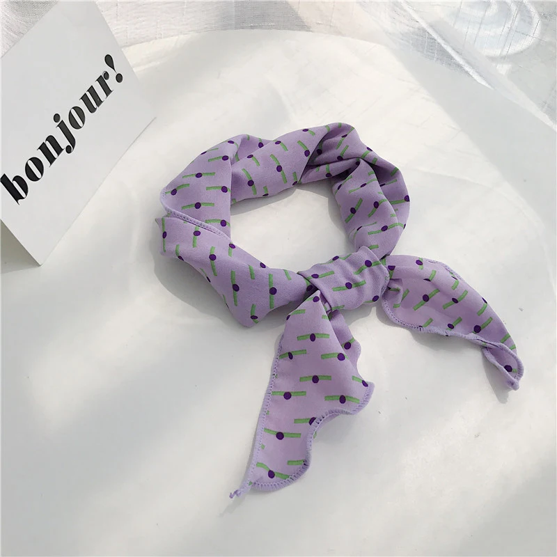 

Luna&Dolphin Women Neckchief Small Scarf 85*33cm Triangular Bandage Dot Geometry Plaid Chiffon Silk Purple Headbands Tie Skinny