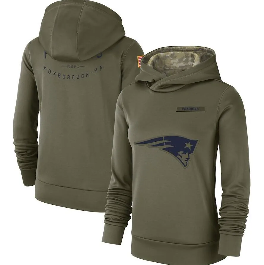 

New England Women's Salute to Service Patriots Logo Performance Pullover Olive Hoodie
