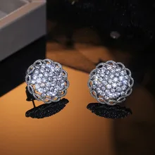Luxurious Hollow Out Round Romantic Flower Earring With Zircon  Silver Color Women Classic Earring Party Popular Jewelry