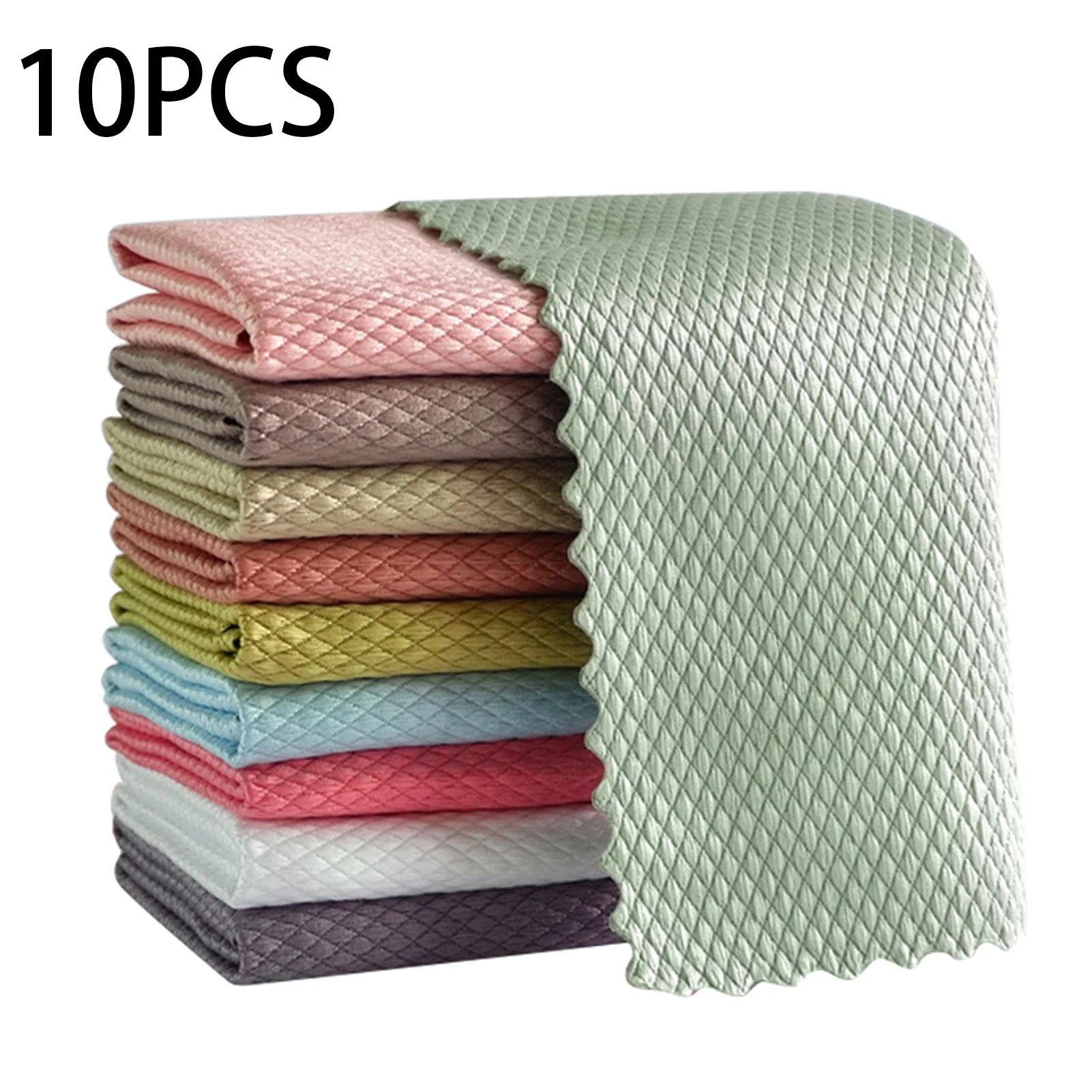 

Hot 5/10pcs Wave Pattern Fish Scale Cloth Rag 30x40cm Water Absorbable Glass Kitchen Cleaning Cloth Wipes for Table Window T