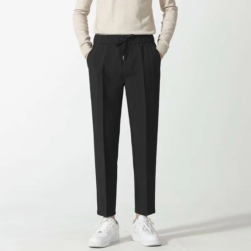 Брюки мужские осенние коричневые до щиколотки с поясом на резинке - купить по