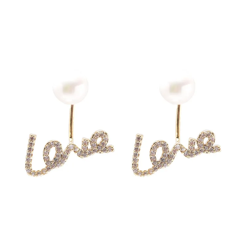 

Korean Pearl Love Letter Front And Back Stud Earrings For Women Etrendy New Jewelry Delicate Simple Earings Wholesale