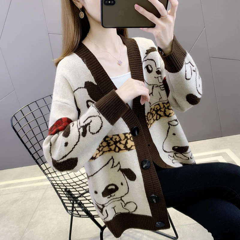 Трикотажный кардиган с V-образным вырезом и мультяшным принтом 21225 (hall row 13. 1) [1109] 57