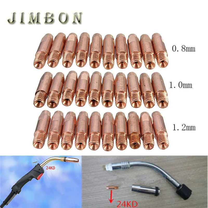 10Pcs MB 24KD M6 MIG/MAG Welding Torch Contact Tip Gas Nozzle 0.8/1.0/1.2mm M6*27mm