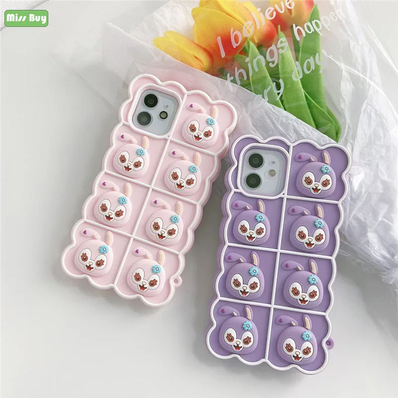 

Bubble Purple Cartoon Rabbit Reduced Pressure Shell For iPhone 12 11 Pro Max X XS Max XR 7 8 6 6s Plus Pop Silicone Back Case