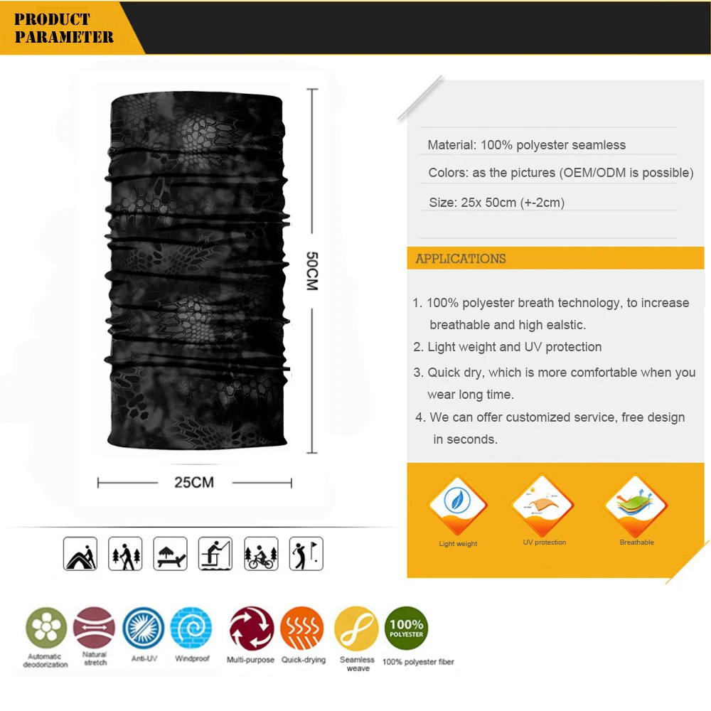 

3D Seamless Bandana Buff Tactical Facemask Camouflage Balaclava Army Hunting Scarf Sports Cycling Face Shield Military Headband