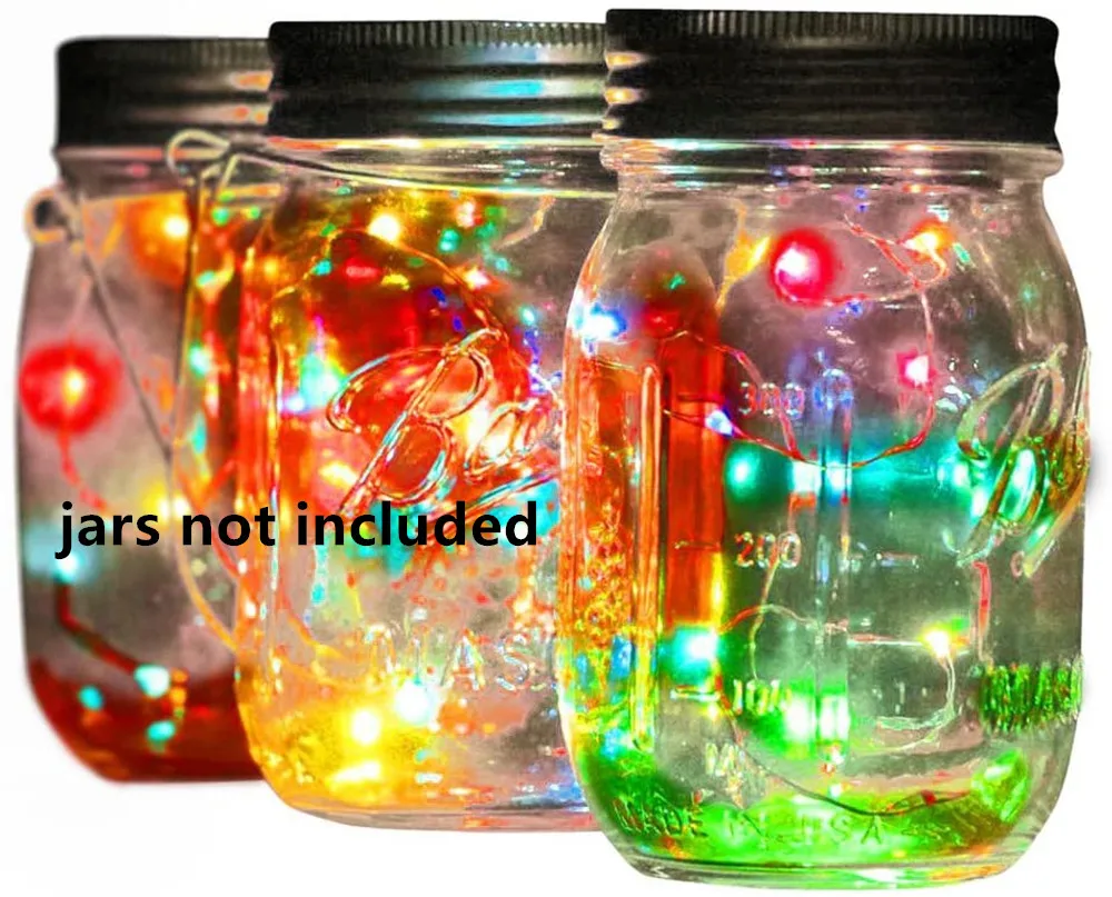 Mason Jar Lights 2M 20 LED Solar Colorful Fairy String Lids Insert for Patio Yard Garden Party Wedding Christmas 3Pcs/lot | Лампы и