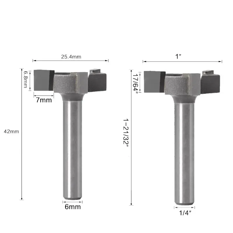 

6mm 1/4″Shank 3 Teeth T-Slot Router Bit Milling Straight Edge Slotting Cutting