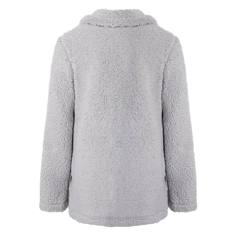 2019 autumn and winter new large size women's fashion plush coat lapel solid color long-sleeved jacket cardigan |