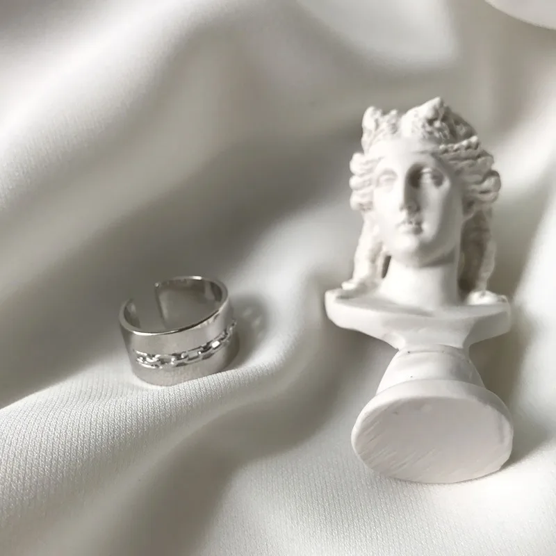 

Leouerry 925 Sterling Silver Original Glossy Chain Rings Fashion Creative Wide Face Opening Rings for Women 2019 Silver Jewelry