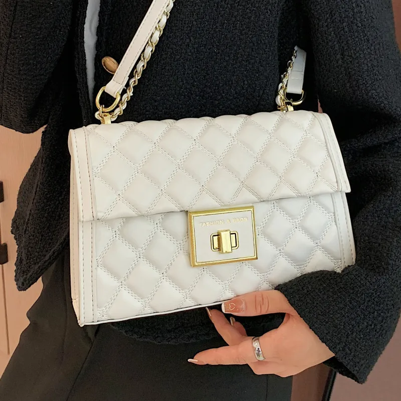 

Diamond Lattice Handbags Female Luxury Leather Chain Crossbody Bag Quilted Plaid Shoulder Bag Women Small Flap Messenger Bag Sac