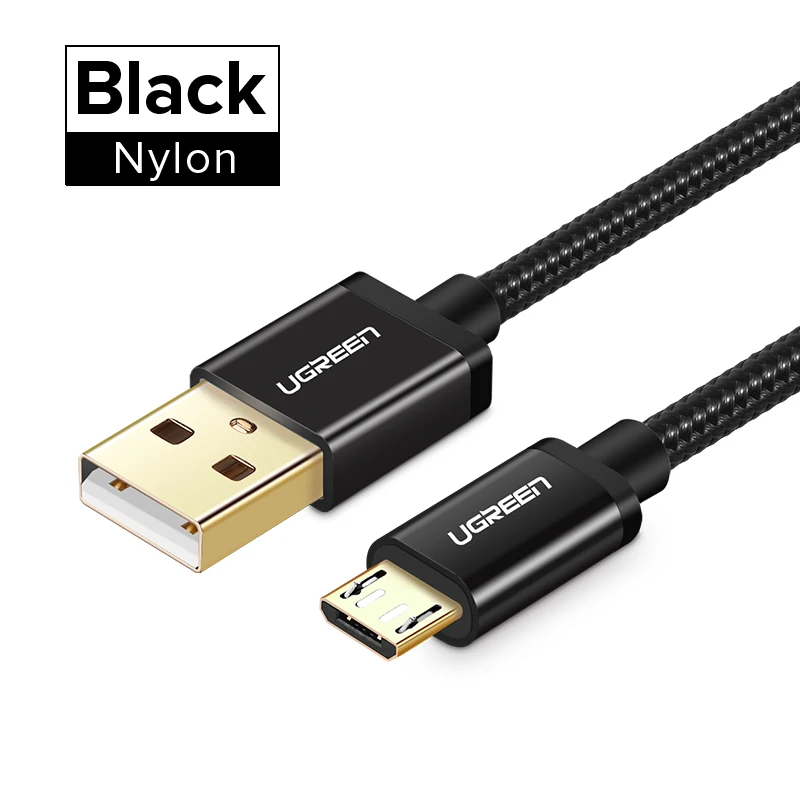 Nylon Black Ugreen Micro USB Кабель 2.4A Нейлоновый Шнур для Зарядки Телефона USB-кабель Провод для Быстрой Зарядки для Samsung s Huawei Xiaomi HTC LG Планшет Android зарядное устройство для телефона Кабель Micro USB - Цвет: Nylon Black