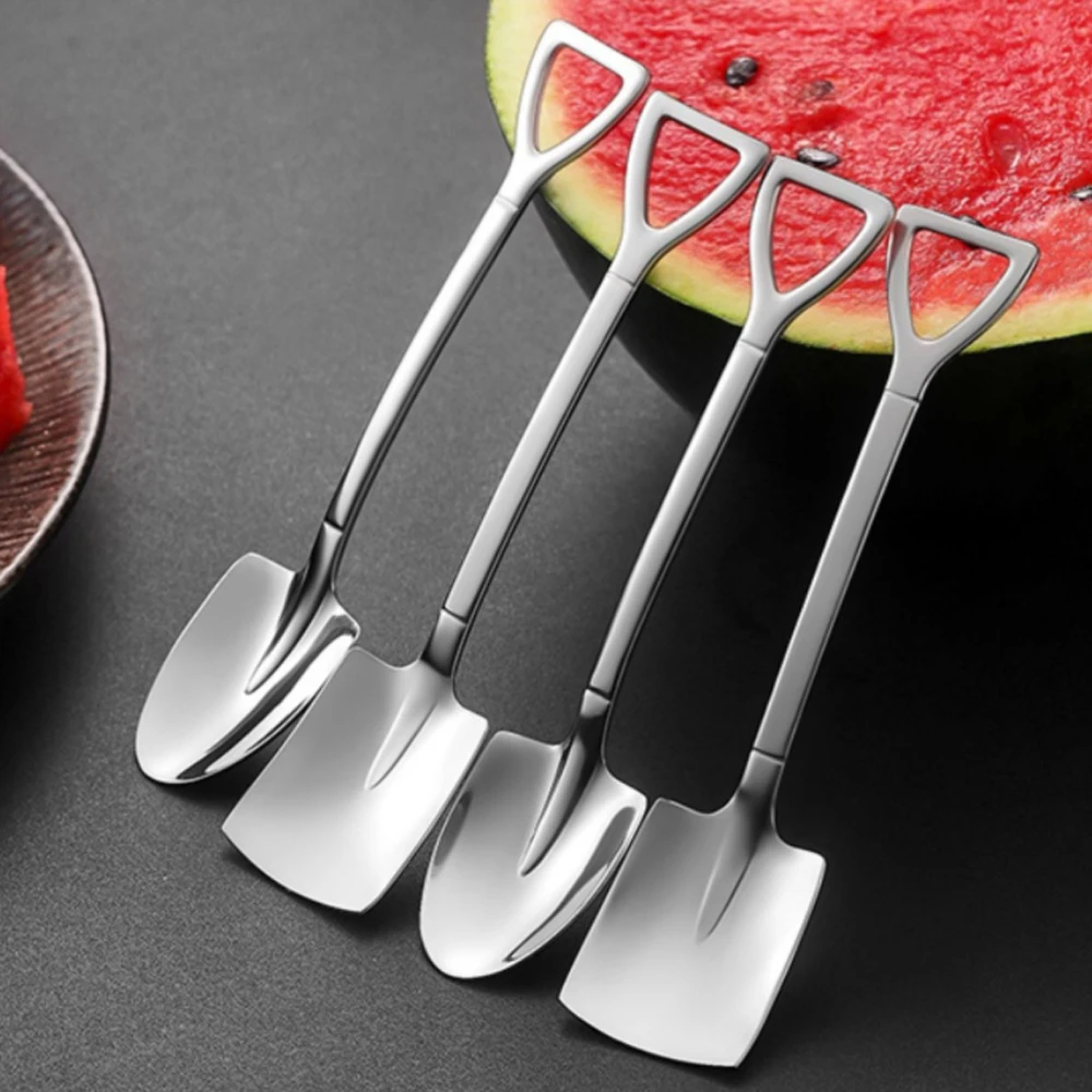 

4pcs Tip Head/Square Head Specialty Spoons Portable Stainless Steel Kitchen Cutlery Tools Retro Shovel Spoons