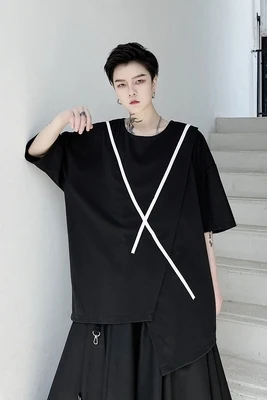 

Summer Niche men's t shirt loose retro Yamamoto style personality Split short-sleeved ins fashion half-sleeve