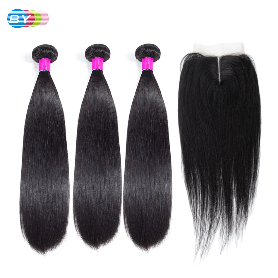 Малазийские 3 пряди с кружевной застежкой прямые человеческие волосы