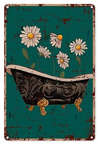 

Fun Bathroom Metal Tin Sign Bathtub Daisy Poster Bathroom Bar Club Home Wall Decoration 12x16 Inches Gift