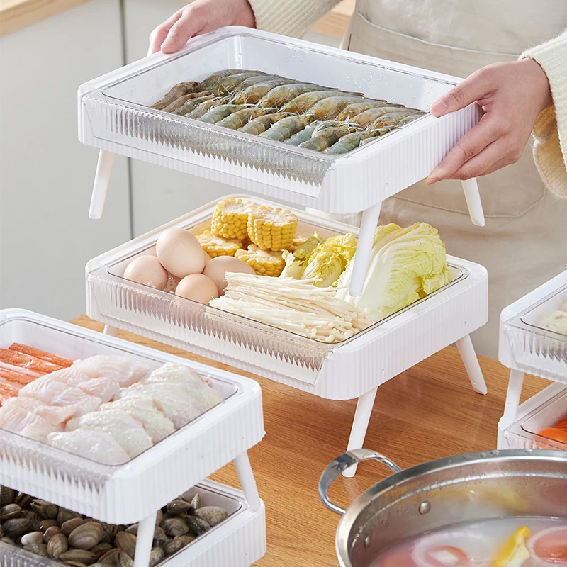 

Foldable Kitchen Storage Rack Multi-layer Fruit Vegetable Drain Plate Multi-function Hot Pot Holder Home Kitchen Organizer Shelf