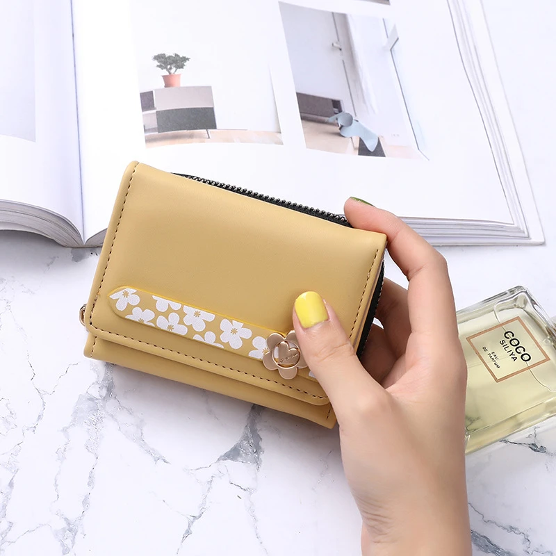 Flower Women Wallet Pu Leather Short Zipper Coin Purse Female Cards Holder Hasp Money Clip Mini Wallet Flower Wallets Girls