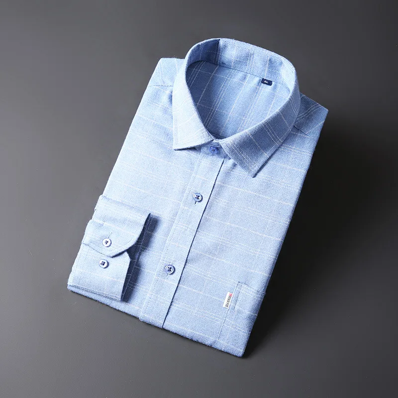 

Autumn new men's fattening plus size business leisure Plaid Shirt