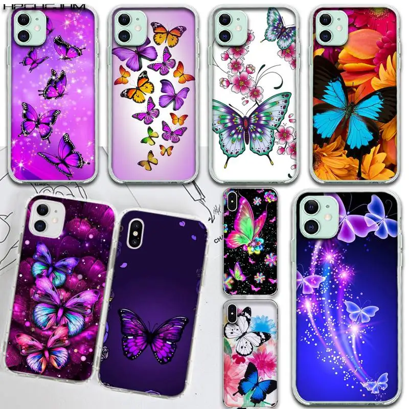 

HPCHCJHM Colorful Butterfly Patterns Customer Phone Case for iPhone 11 pro XS MAX 8 7 6 6S Plus X 5S SE 2020 XR cover