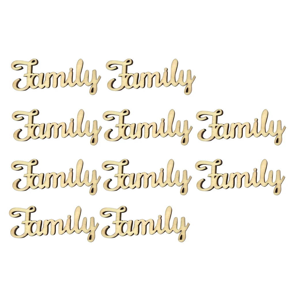 

10pcs Wood Engraved Unpainted Family Embellishments Unfinished Crafts Decors