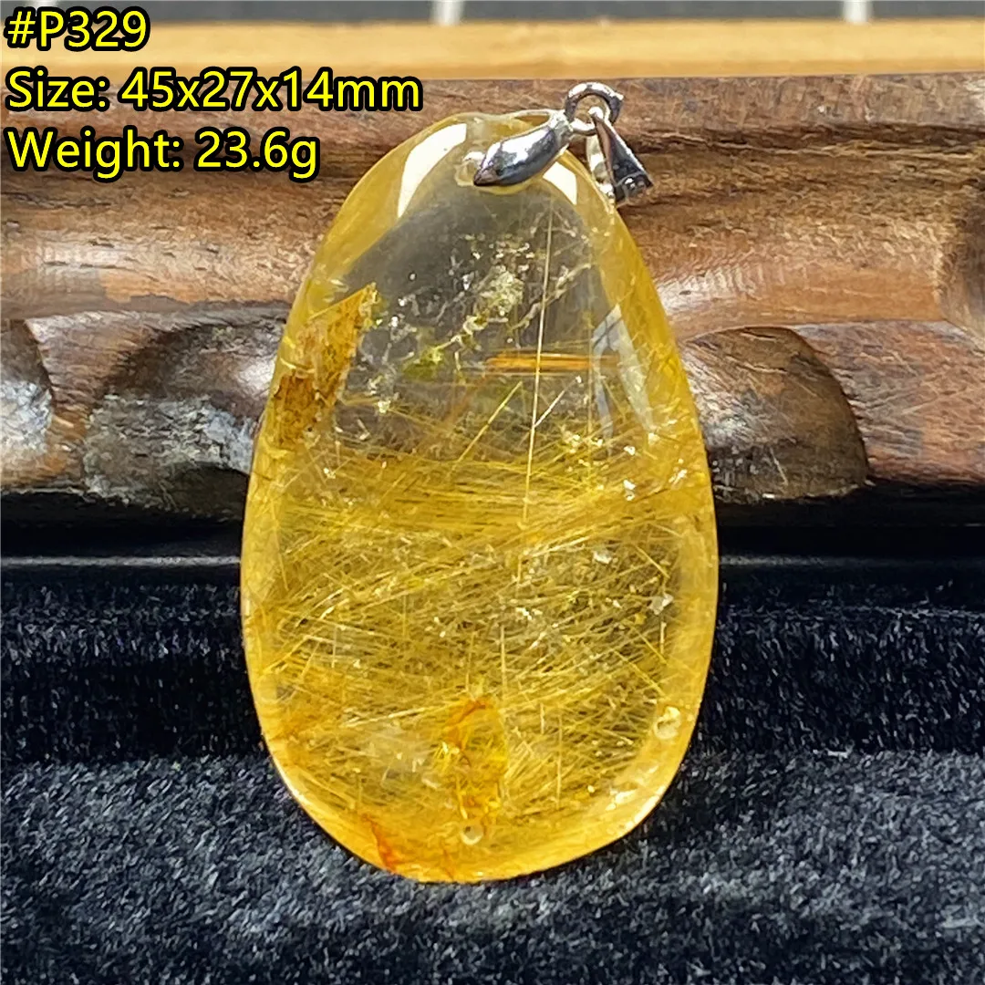 

Top Natural Gold Rutilated Pendant Jewelry 45x27x14mm For Woman Man Wealth Luck Gift Beads Gemstone Silver Crystal Stone AAAAA