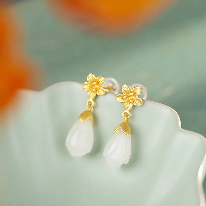 Новое поступление серьги-гвоздики из стерлингового серебра S925 с нефритом |