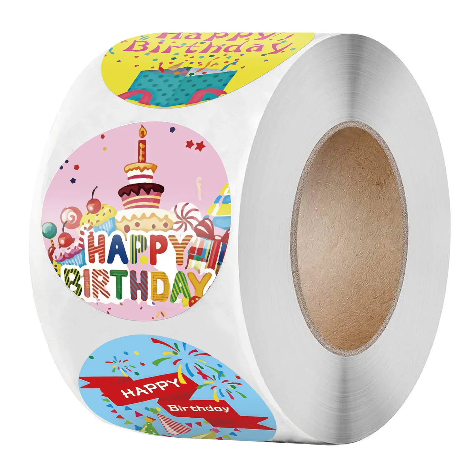 

Cartoon Happy Birthday Sticker Round Paper Cute Words Sealing Labels 500pcs/roll Kids Party Gift Packaging Baking Foods Decor