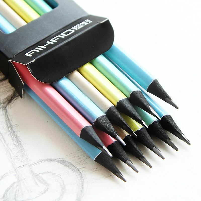 12шт Kawaii черный деревянный студенческий карандаш милые конфетные цвета