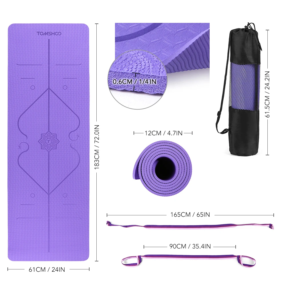 183X61cm High Quality TPE Non-slip Yoga Mats For Fitness Tasteless Pilates Gym Exercise Pads With Bandages Christmas Gift 2021 | Спорт и