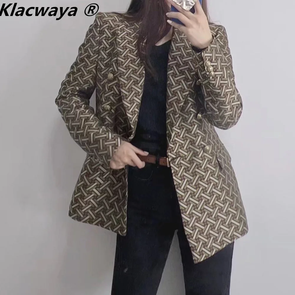 

Klacwaya Blazer Women Jackets For Women 2022 Spring Office Lady Double Breasted Print Blazer Coats Female Suit Casual Blazers