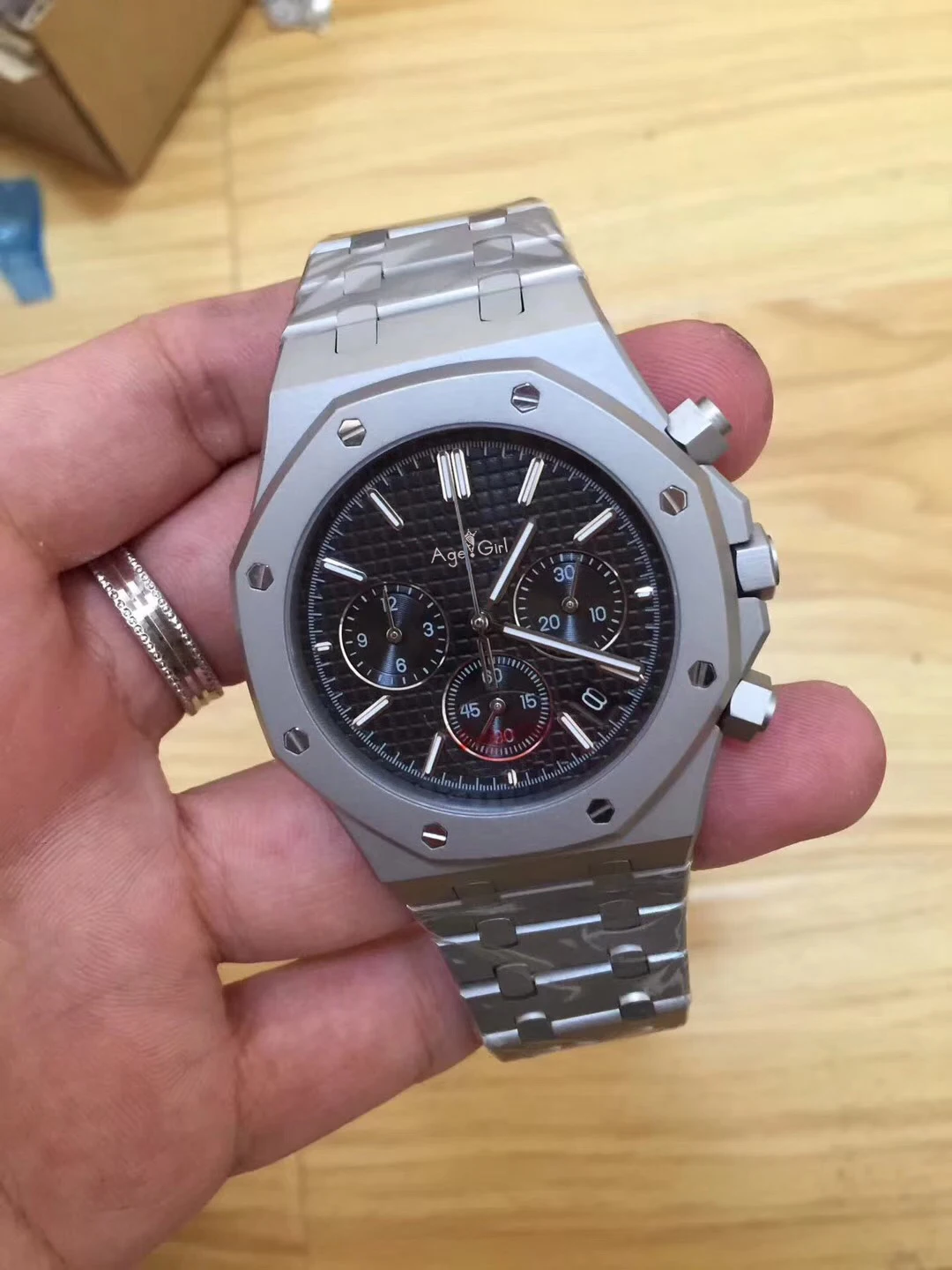 Розовый Топ люксовый бренд новые мужские часы кварцевые хронограф MoonPhase Сапфир из нержавеющей стали Задняя стеклянная светящаяся Военная Черная Синяя - Цвет: Розовый