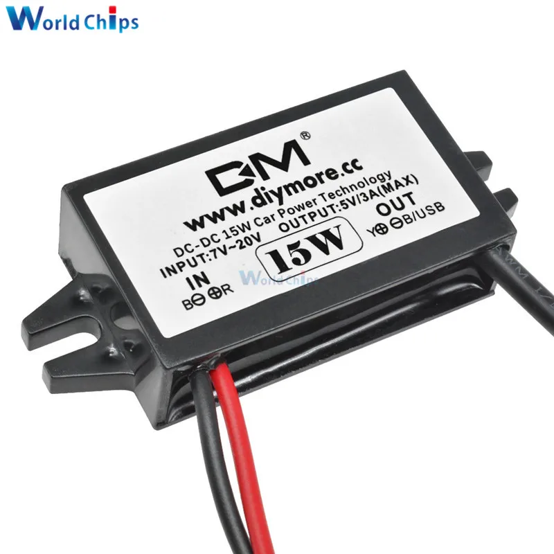 Понижающий преобразователь мощности DC 12 В до 5 3 А 15 Вт USB адаптер регулятора