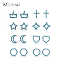 modian real 925 sterling silver simple vintage turquoise geometric female stud earrings for women exquisite party fine jewelry