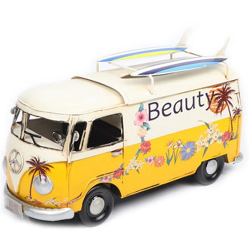 

Tissue Box Flower Bus Model Figurines Retro Car Tissue Dustproof Tissue Storage Box for Office Home Decoration