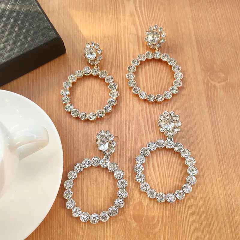 JJFOUCS 2020 New Shine Crystal Earrings For Woman Big Round Gold Silver Color Imitation Pearl Statement Party Jewelry | Украшения и