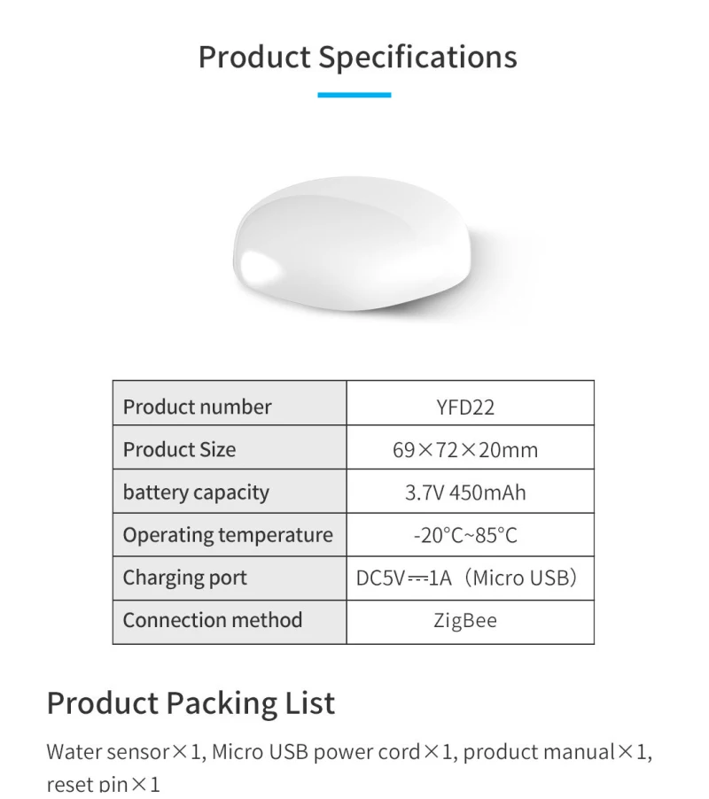 

Tuya ZigBee Water Sensor Leak Detector Flood Water Leakage Alarm Support Zigbee Gateway Work With Alexa Google Smart Life APP