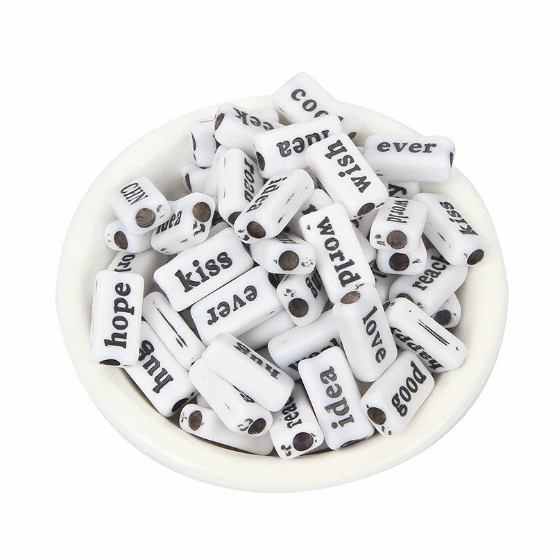 100 шт. акриловые бусины с надписью черные или белые|Бусины| |