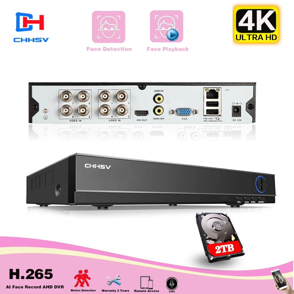 

Система видеонаблюдения CHHSV 6 в 1, 8 каналов, 4K, 5 МП, AHD, видеорегистратор 3G, Wi-Fi, гибридный видеорегистратор NVR для аналоговой IP-камеры AHD, CVI, TVI