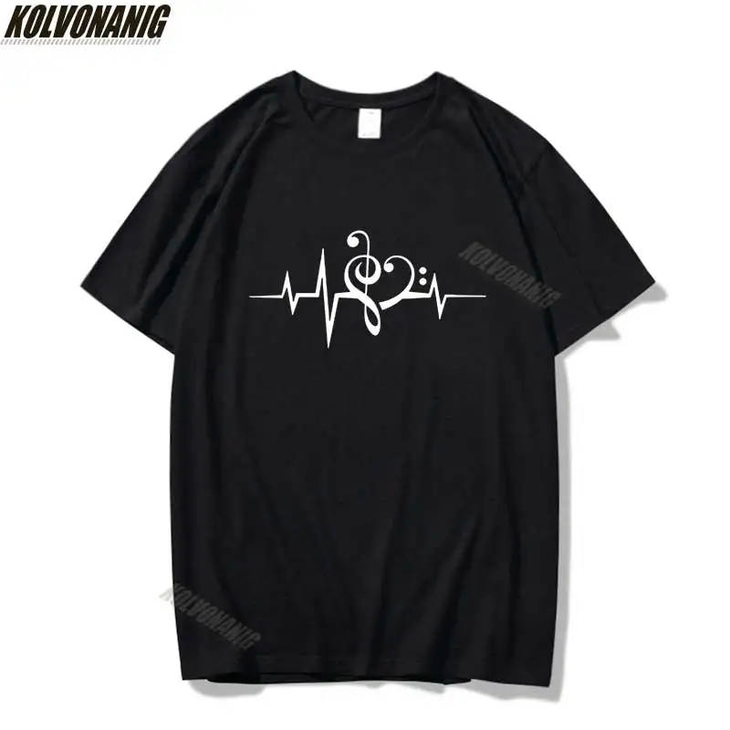 

Music Heartbeat Love Music Clef Graphic T Shirts For Men Women Summer Cotton Short Sleeves Oversized T-Shirt Hip Hop Cool Tees